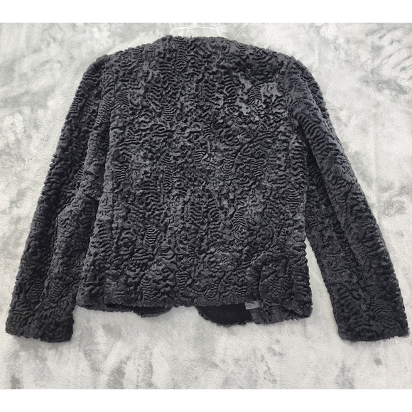 Vintage Act III Faux Fur Jacket Womens 10 Black Curly Parisian Lamb Open Front - Picture 2 of 8